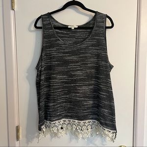 Umgee | Plus Size Marled Dark Gray Tank Top with Crochet Detailing Size XL